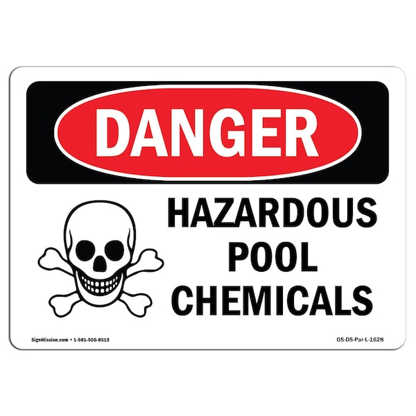 Safety Sign, OSHA Danger, 3.5" Height, 5" Width, Hazardous Pool Chemicals, Landscape, 10PK